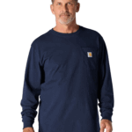 Carhartt Navy Medium Men's Loose Fit Heavyweight Long-Sleeve Pocket T-Shirt REG-M