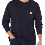 Carhartt Navy Large Tall Mens Loose Fit Heavyweight Long-Sleeve Pocket T-Shirt (Big and Tall) Henley Shirts US
