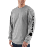 Carhartt Heather Grey Large Tall Mens Loose Fit Heavyweight Long-Sleeve Logo Sleeve Graphic T-Shirt (Big & Tall) Fashion t Shirts Large Big Tall US