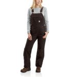 Carhartt Dark Brown Small Short Women's Petite Quilt Lined Washed Duck Bib Overall Pants -