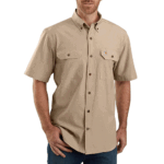 Carhartt Dark Tan Chambray Small Mens Original Fit Short Sleeve Work Utility Button Down Shirt US