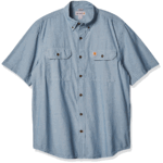Carhartt Chambray Blue 3X-Large Big Tall Mens Original Fit Short Sleeve (Big & Tall) Work Utility Button Down Shirt Blue Chambray 3X-Large US