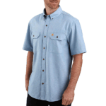 Carhartt Chambray Blue Large Big Tall Mens Original Fit Short Sleeve Work Utility Button Down Shirt Blue Chambray Large US