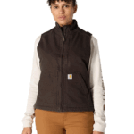 Carhartt Dark Brown Medium mens Relaxed Fit Washed Duck Sherpa Lined Mock Neck Vest Work Utility Outerwear US
