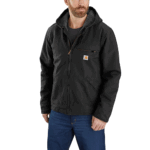 Carhartt Black Large Mens Relaxed Fit Washed Duck Sherpa-Lined Jacket Work Utility Outerwear US
