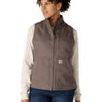 Carhartt Taupe Gray X-Small Mens Loose Fit Washed Duck Sherpa-lined Mock Vest Work Utility Outerwear US