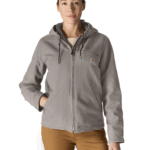 Carhartt Taupe Gray Large Loose Fit Washed Duck Sherpa-Lined Jacket