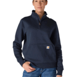 Carhartt Navy Large Relaxed Fit Midweight Quarter-Zip Mock-Neck Sweatshirt