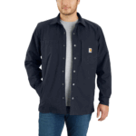 Carhartt Navy Large Rugged Flex Relaxed Fit Canvas Fleece-Lined Snap-Front Shirt Jac