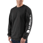 Carhartt Black X-Small Mens Loose Fit Heavyweight Long-Sleeve Logo Sleeve Graphic Work Utility T-Shirt US