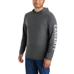 Carhartt Carbon Heather XX-Large Tall Men's Force Relaxed Fit Midweight Long-Sleeve Logo Graphic Hooded T-Shirt XX-Large/Tall