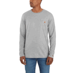 Carhartt Heather Grey Large Men's Force Relaxed Fit Midweight Long-Sleeve Pocket T-Shirt