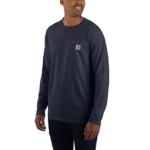 Carhartt Navy Medium Men's Force Relaxed Fit Midweight Long-Sleeve Pocket T-Shirt