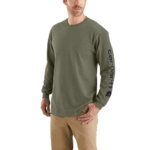 Carhartt Dusty Olive Small Men's Loose Fit Heavyweight Long-Sleeve Logo Sleeve Graphic T-Shirt