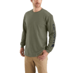 Carhartt Dusty Olive 3X-Large Men's Loose Fit Heavyweight Long-Sleeve Logo Sleeve Graphic T-Shirt
