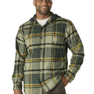 Carhartt Rugged Flex Relaxed Fit Flannel Fleece Lined Hooded Shirt Jac