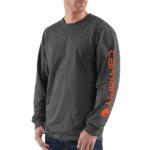Carhartt Carbon Heather XX-Large Tall Mens Loose Fit Heavyweight Long-Sleeve Logo Sleeve Graphic T-Shirt Work Utility Shirts US