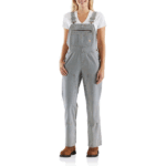 Carhartt Large Women's Petite Brewster Double Front Railroad Striped Bib Overalls Pants Railroad Stripe XXL